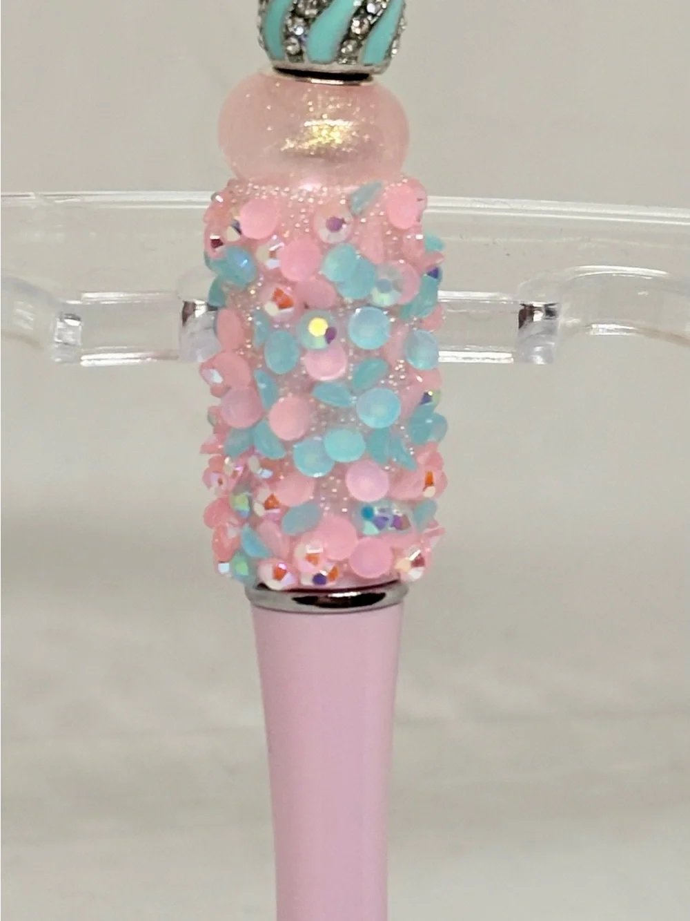 Hand Crafted Beaded Crystal Pens in Pastel Pink, Aqua, Teal, White